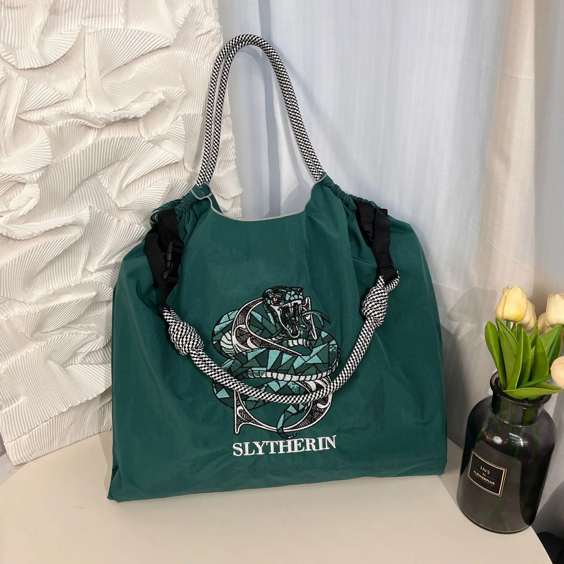 Green Embroidered Nylon Shopping Bag Large Capacity — feature 11
