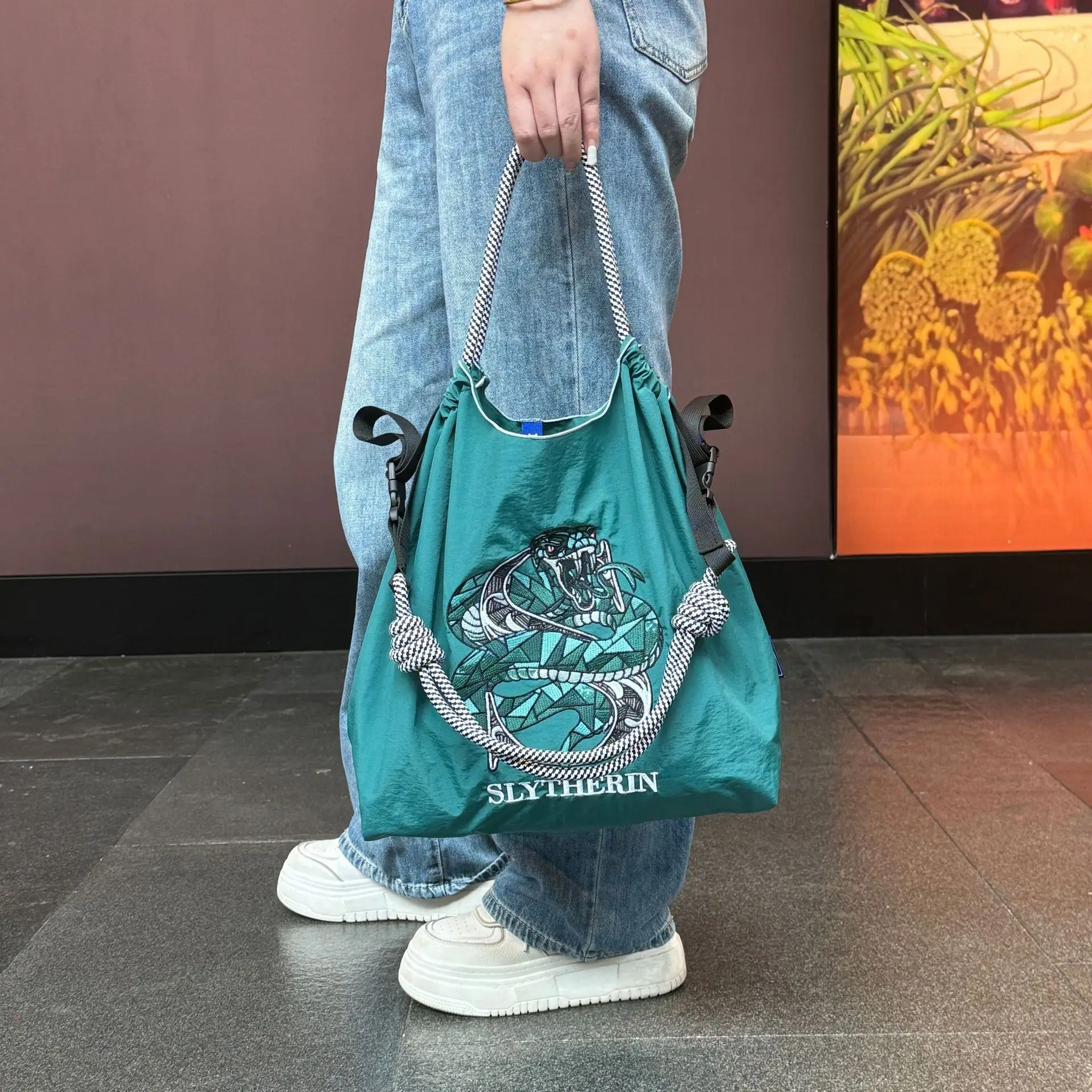 Green Embroidered Nylon Shopping Bag Large Capacity — feature 8