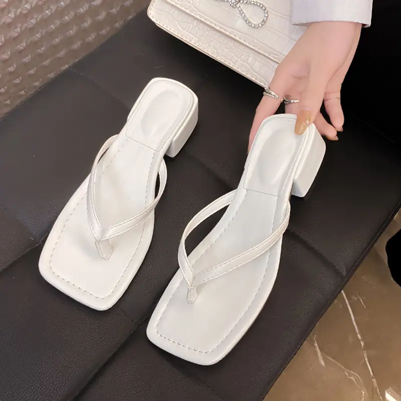 Women Chunky White Heel Flip Flops Summer 2026 - Image 5
