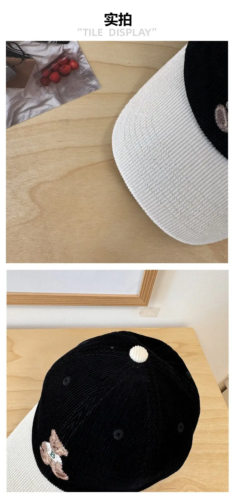Vintage Bear Embroidered Corduroy Cap Women Spring Autumn — feature 5