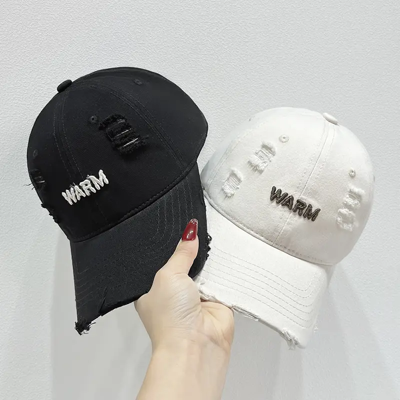 Women's Black Washed Hole Cap with "WARM" Embroidery - Image 7
