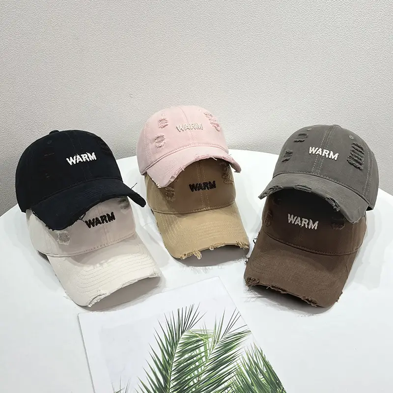 Women's Black Washed Hole Cap with "WARM" Embroidery - Image 8