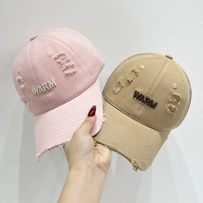 Women's Black Washed Hole Cap with "WARM" Embroidery - Image 9