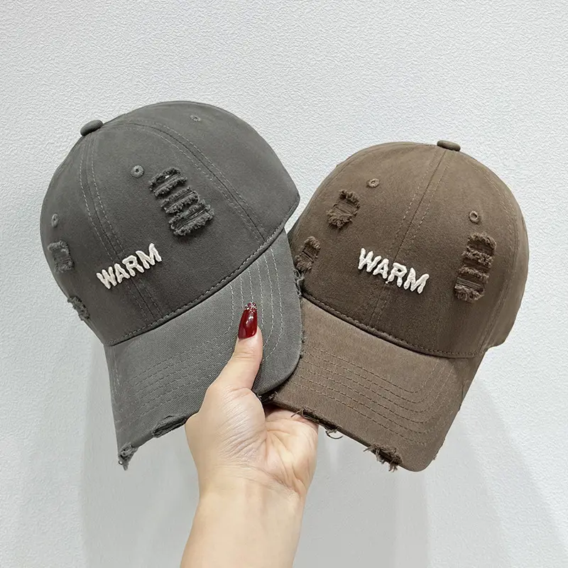 Women's Black Washed Hole Cap with "WARM" Embroidery - Image 10