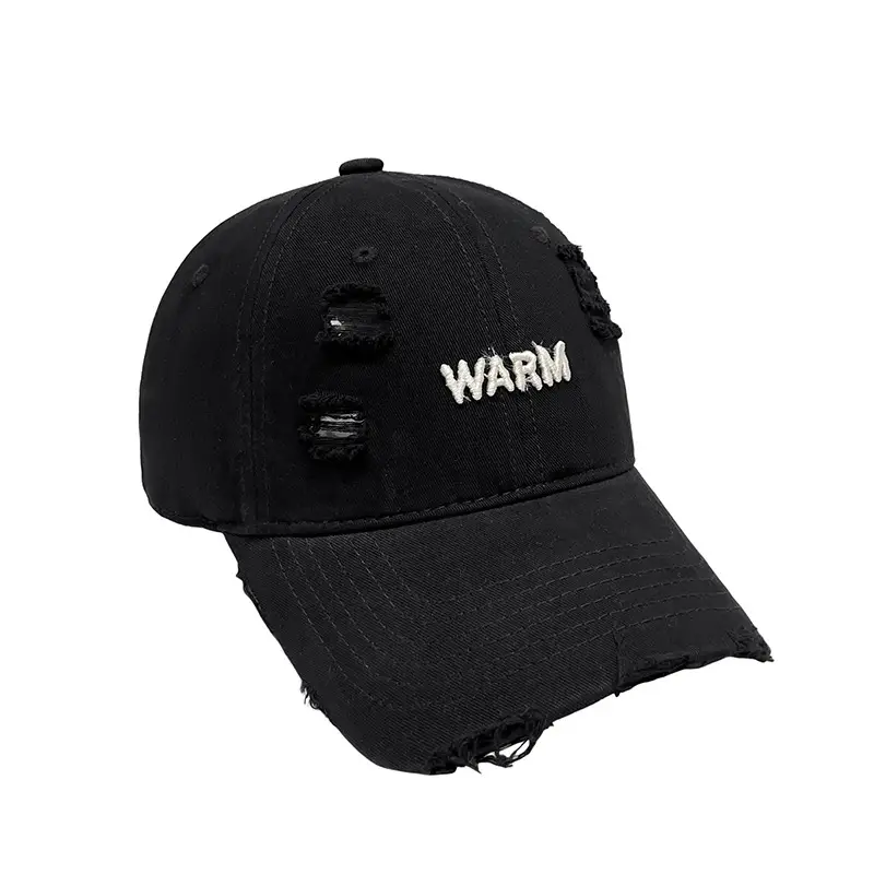 Women's Black Washed Hole Cap with "WARM" Embroidery - Image 11