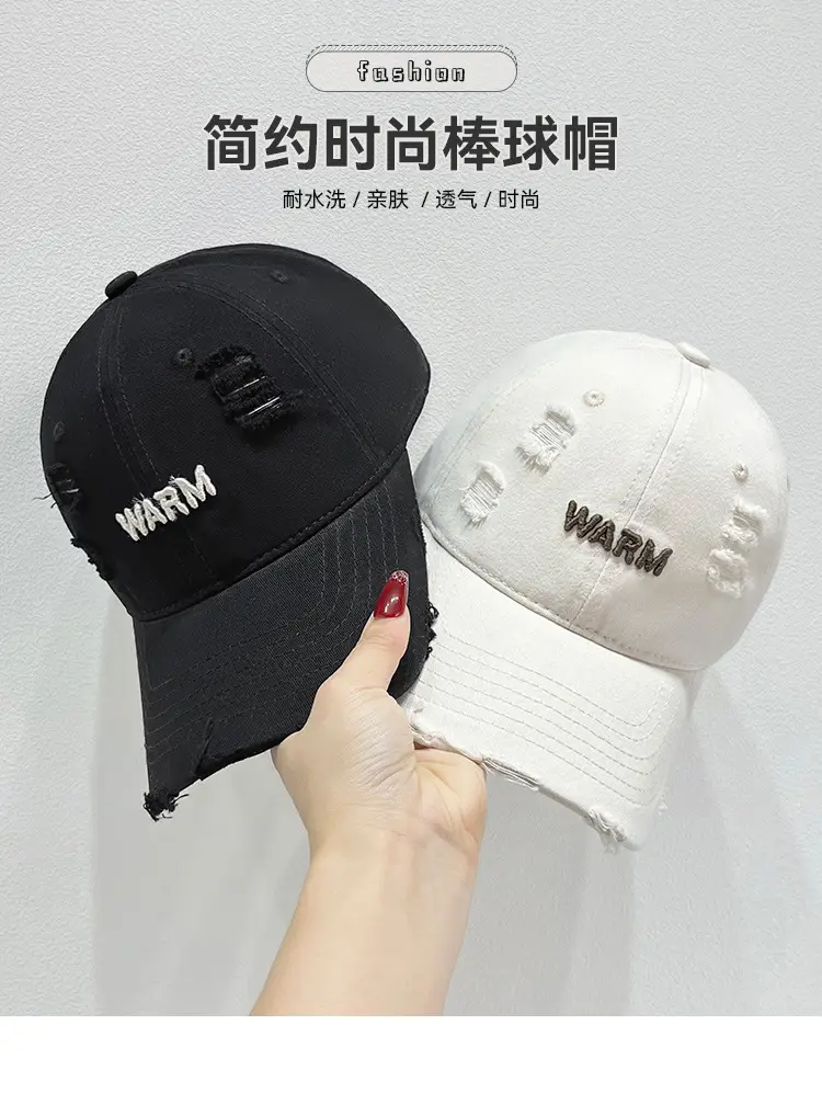 Women's Black Washed Hole Cap with "WARM" Embroidery — feature 1