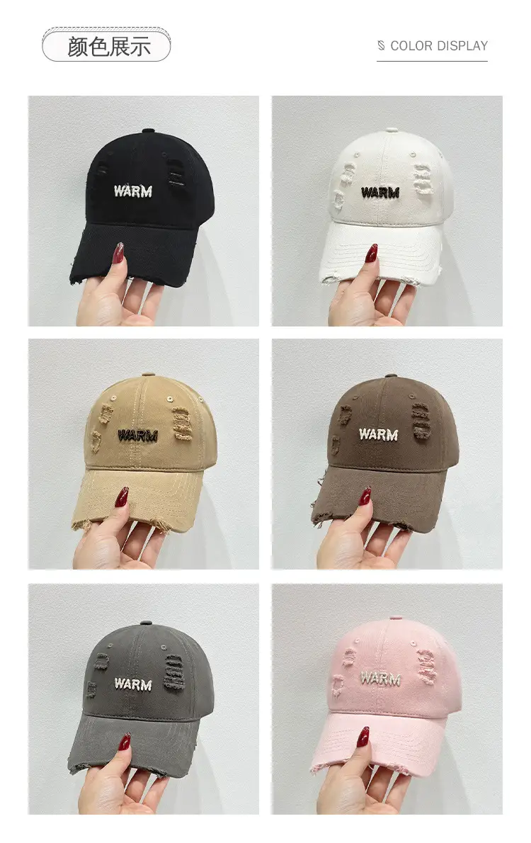 Women's Black Washed Hole Cap with "WARM" Embroidery — feature 11