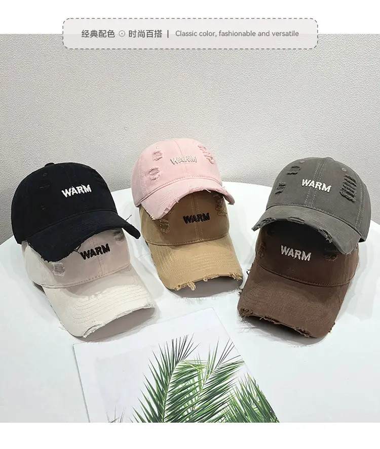 Women's Black Washed Hole Cap with "WARM" Embroidery — feature 2