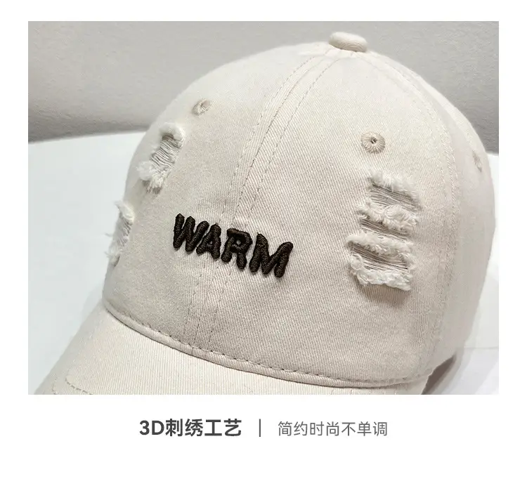 Women's Black Washed Hole Cap with "WARM" Embroidery — feature 4