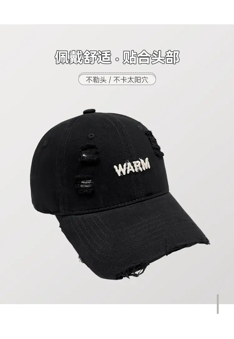 Women's Black Washed Hole Cap with "WARM" Embroidery — feature 7