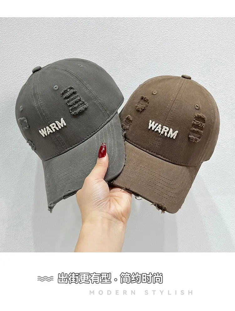 Women's Black Washed Hole Cap with "WARM" Embroidery — feature 8
