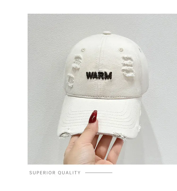 Women's Black Washed Hole Cap with "WARM" Embroidery — feature 9
