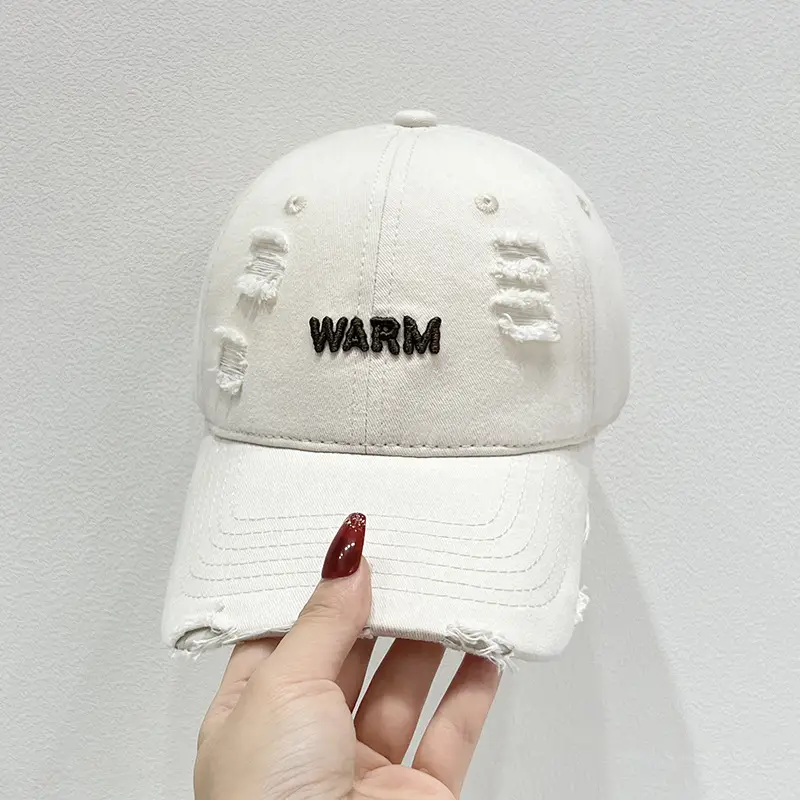 Women's Black Washed Hole Cap with "WARM" Embroidery - Image 2