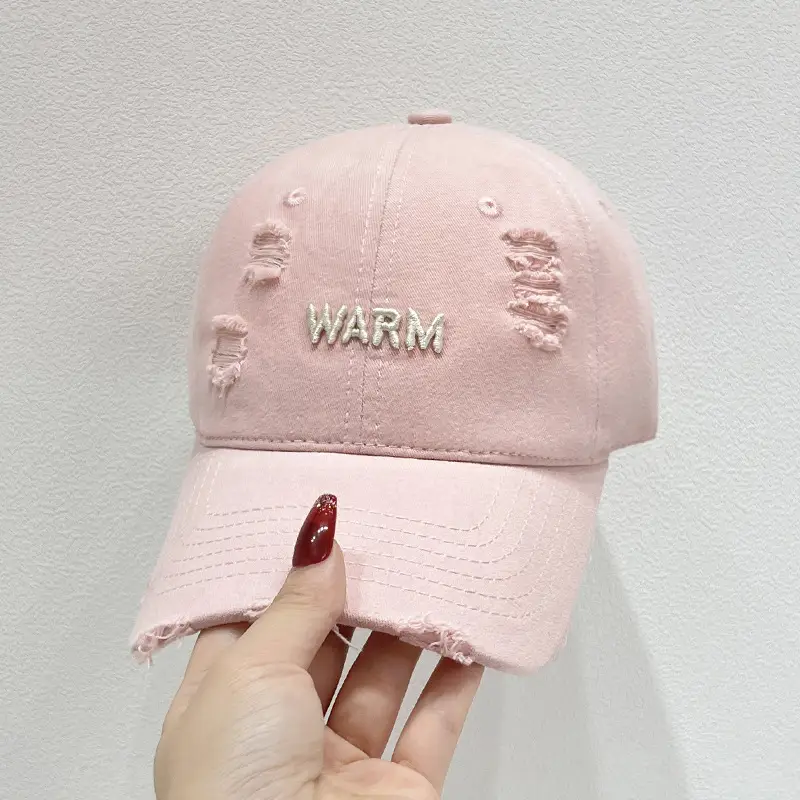 Women's Black Washed Hole Cap with "WARM" Embroidery - Image 3
