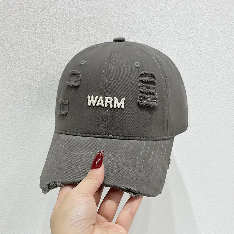 Women's Black Washed Hole Cap with "WARM" Embroidery - Image 6