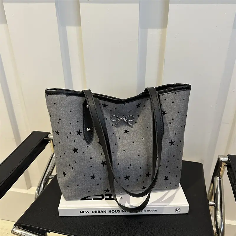 Women's Polka Dot Bow Tote Bag Grey 2026