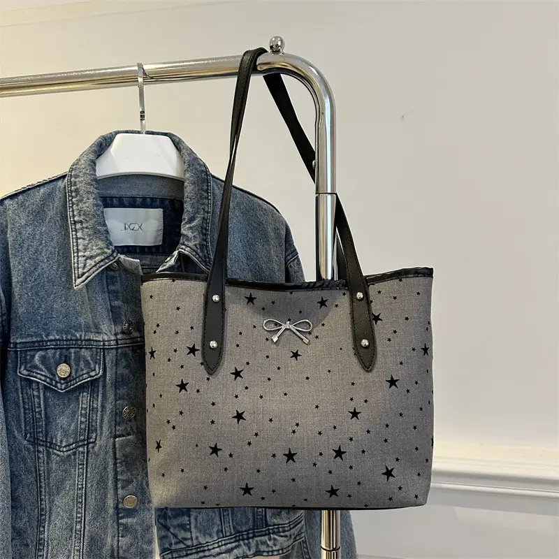 Women's Polka Dot Bow Tote Bag Grey 2026