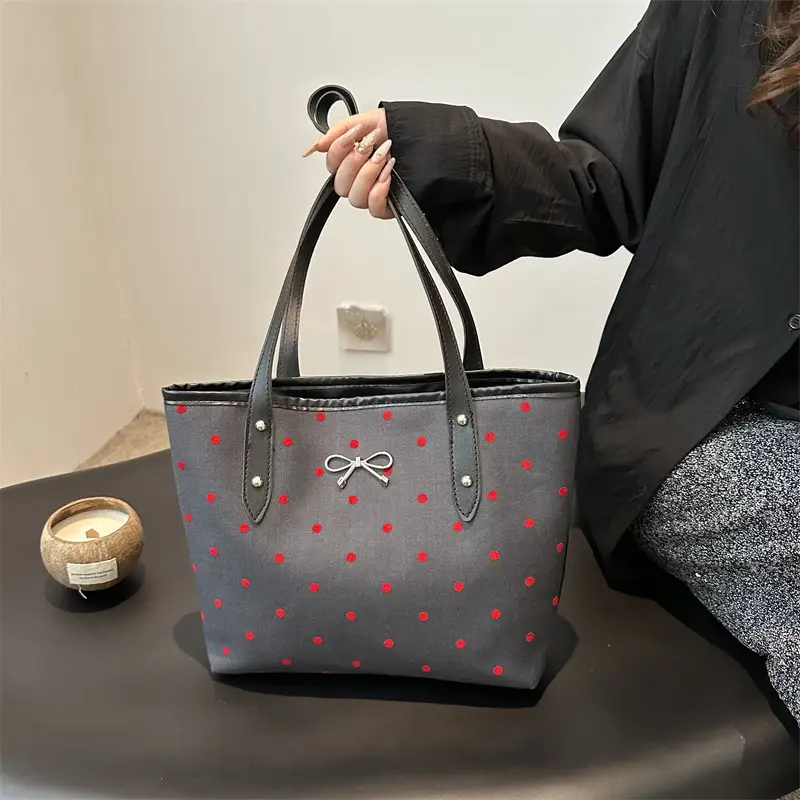 Women's Polka Dot Bow Tote Bag Grey 2026