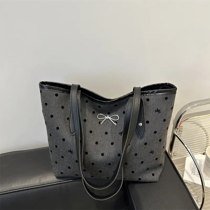 Women's Polka Dot Bow Tote Bag Grey 2026