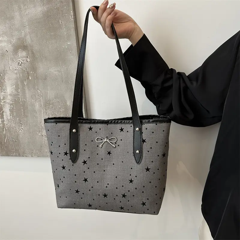 Women's Polka Dot Bow Tote Bag Grey 2026