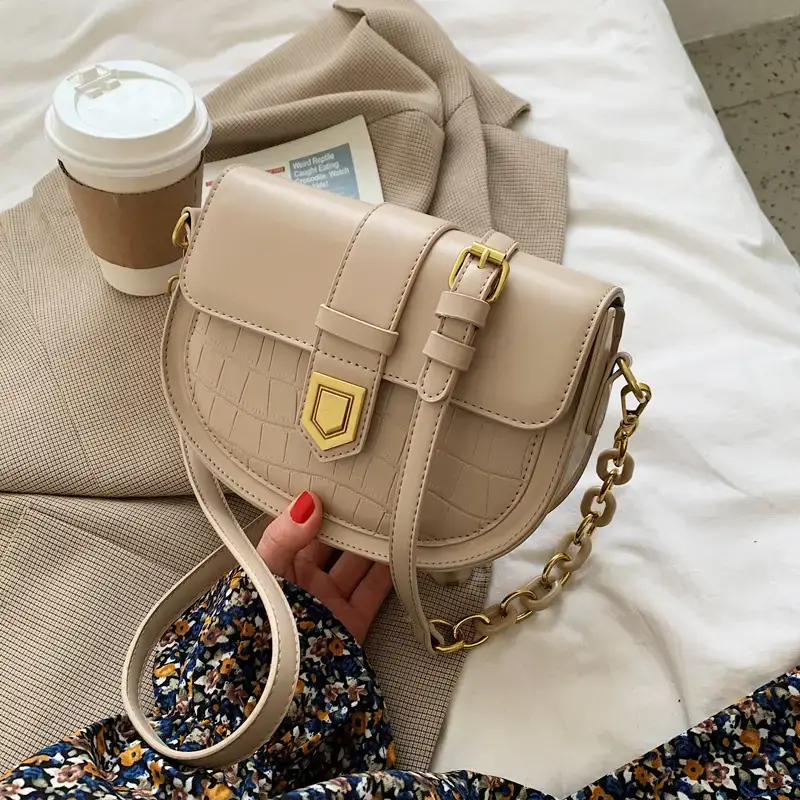 Women's Cream Crossbody Bag with Chain Strap - Image 2