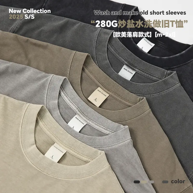 Men's 280g Heavyweight Fried Salt T-Shirt Black - Image 8