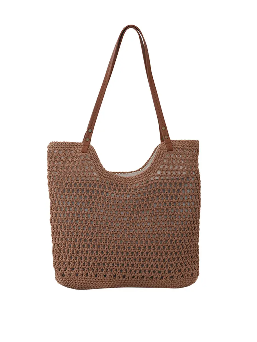 Women's Handwoven Cotton Bag with Brown Handles - Image 5