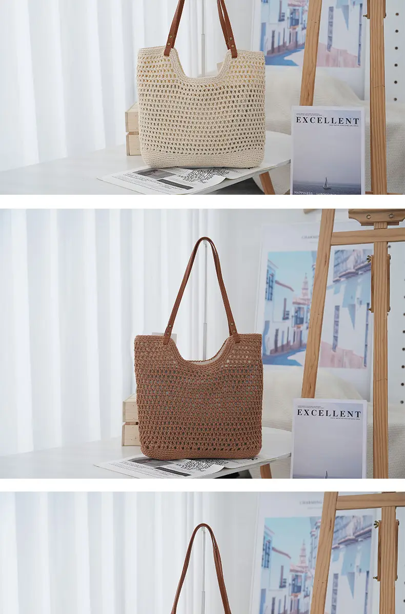 Women's Handwoven Cotton Bag with Brown Handles — feature 10