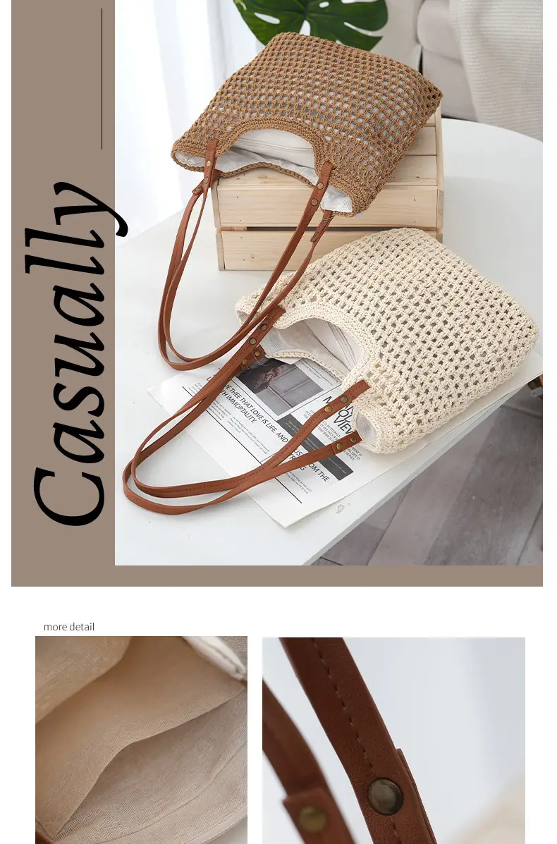 Women's Handwoven Cotton Bag with Brown Handles — feature 7