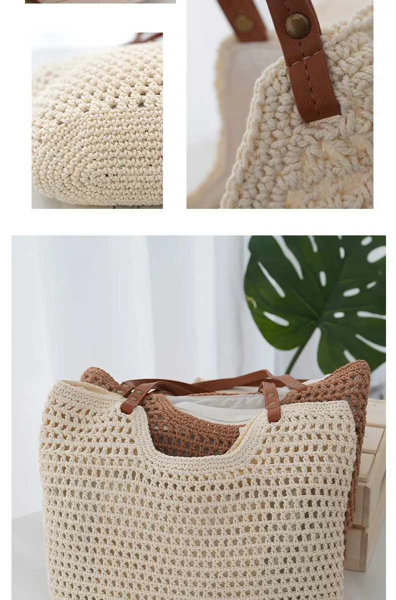 Women's Handwoven Cotton Bag with Brown Handles — feature 8