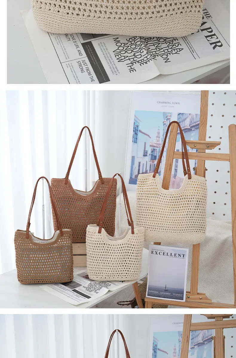 Women's Handwoven Cotton Bag with Brown Handles — feature 9