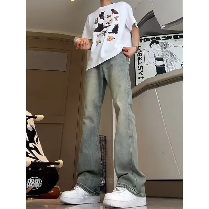Men Vintage Blue American Vibe Jeans Wide Leg Mud Pants - Image 4