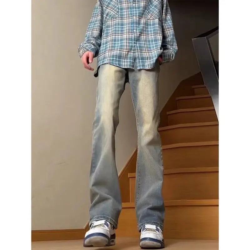 Men Vintage Blue American Vibe Jeans Wide Leg Mud Pants - Image 5