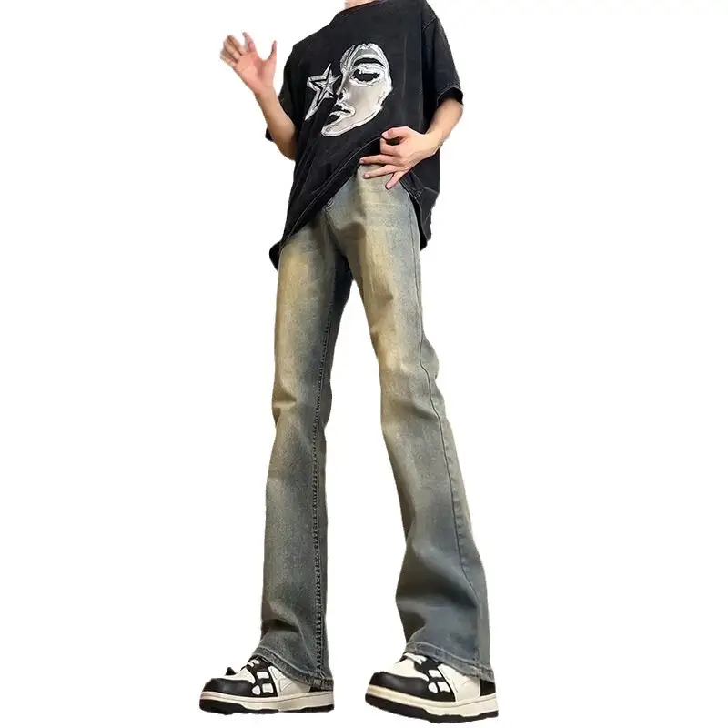 Men Vintage Blue American Vibe Jeans Wide Leg Mud Pants - Image 6