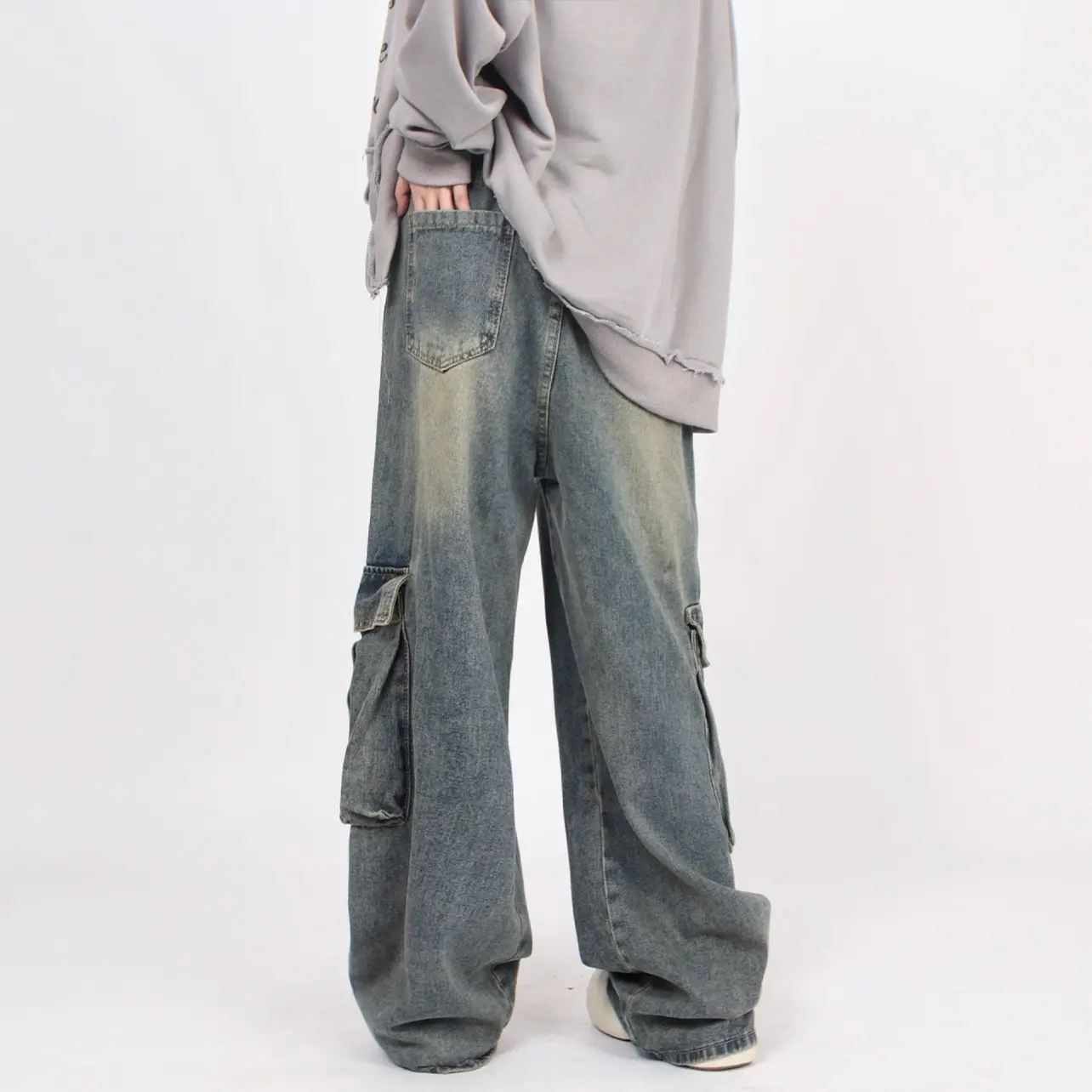 Men Retro Washed Jeans Wide Leg Pants Spring Autumn - Image 3