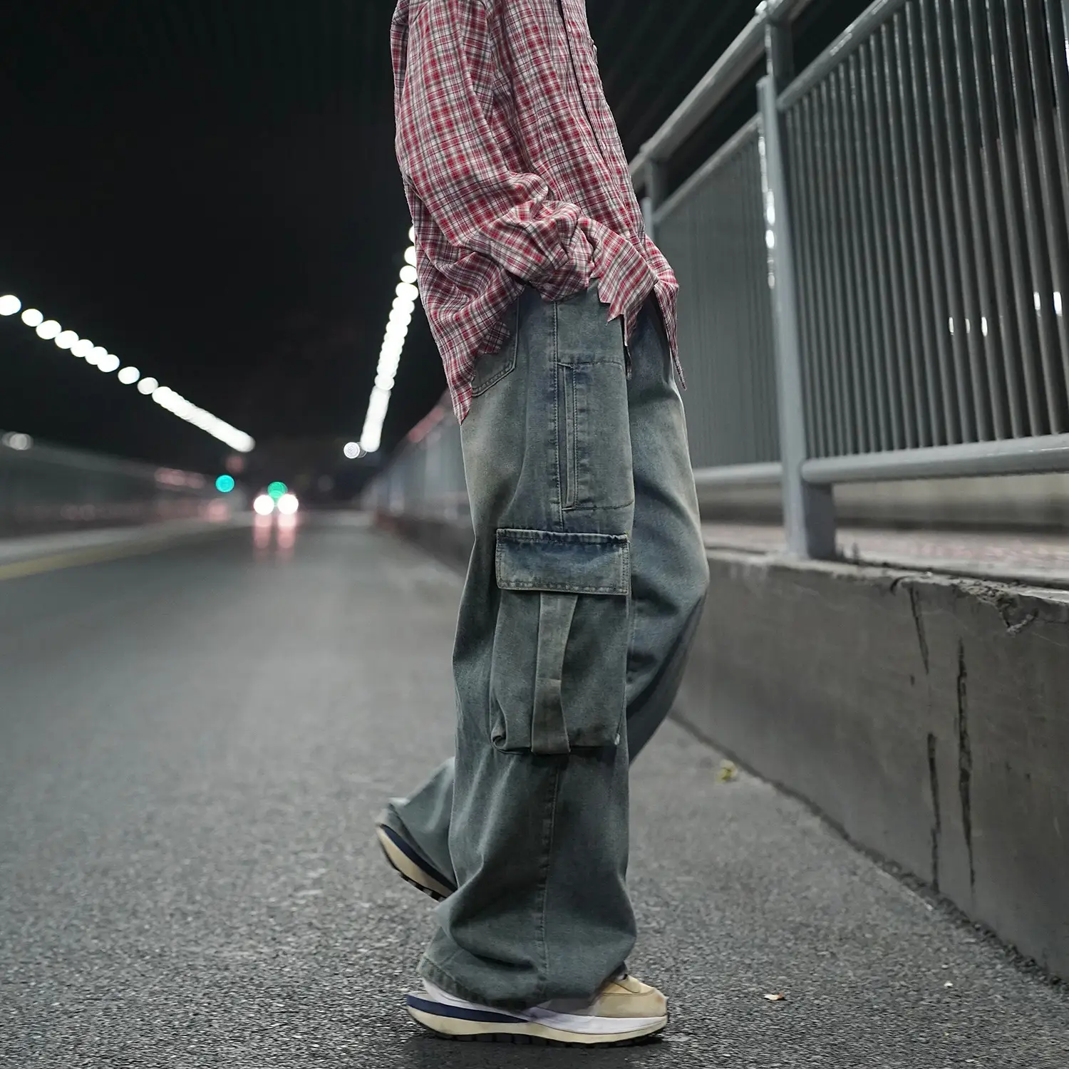 Men Retro Washed Jeans Wide Leg Pants Spring Autumn - Image 4
