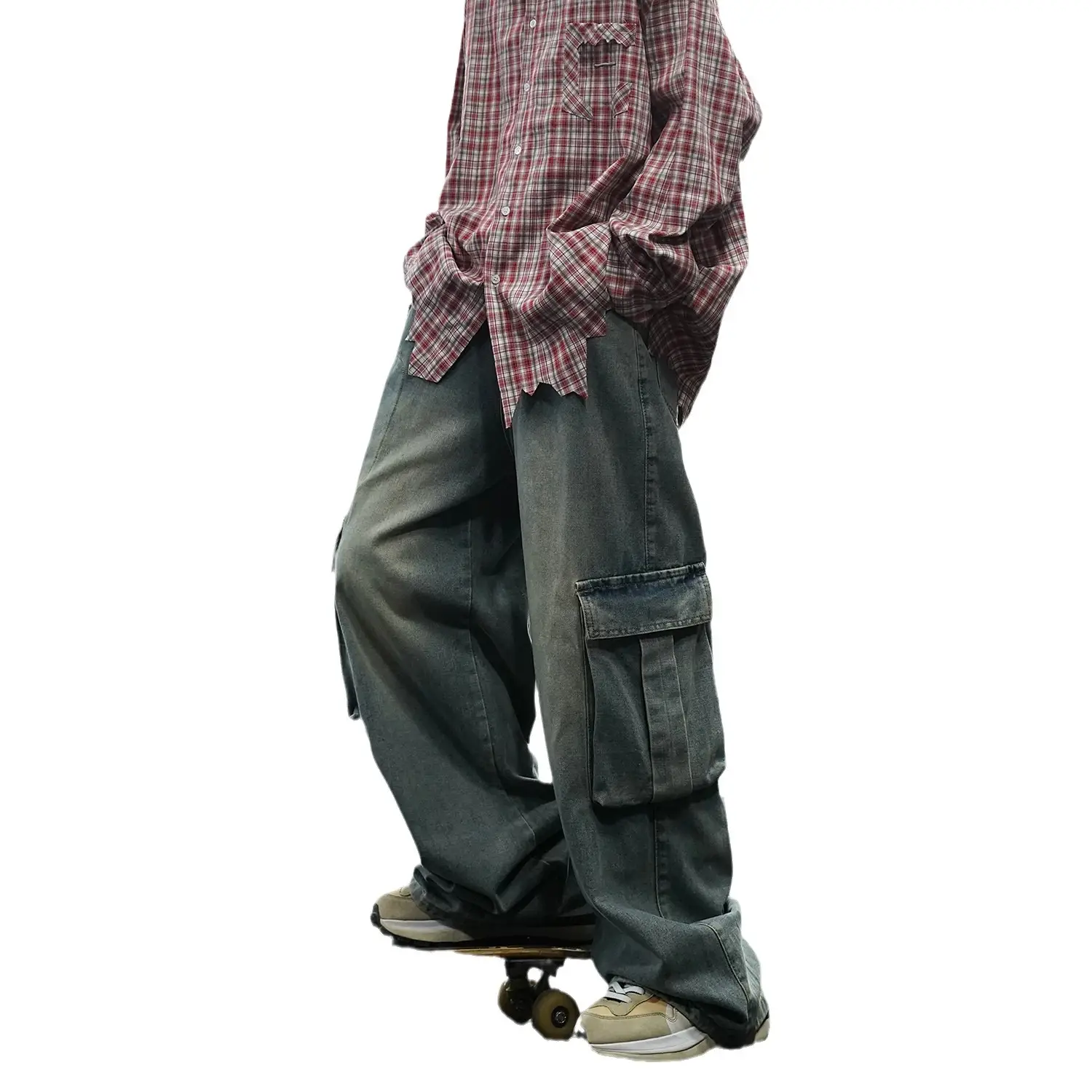 Men Retro Washed Jeans Wide Leg Pants Spring Autumn - Image 6