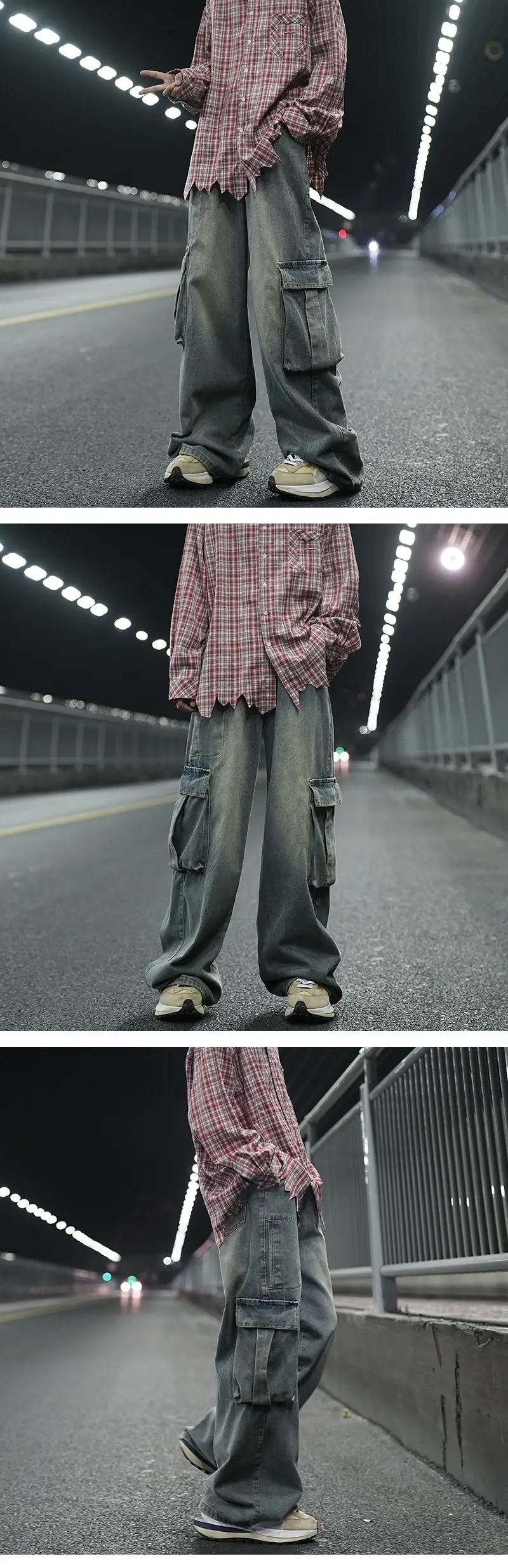 Men Retro Washed Jeans Wide Leg Pants Spring Autumn — feature 5