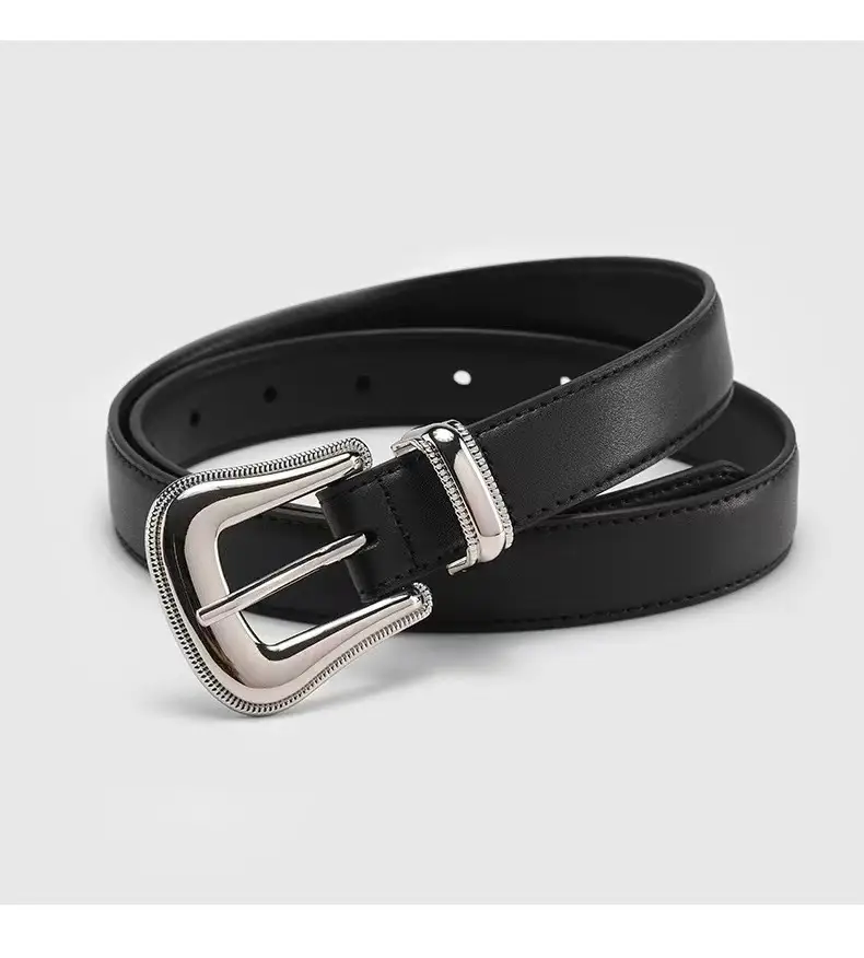 Women's Brown Leather Belt with Silver Buckle — feature 4