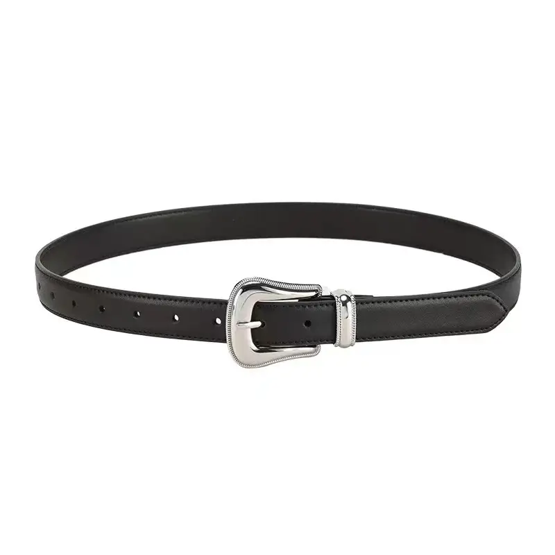 Women's Brown Leather Belt with Silver Buckle — feature 5