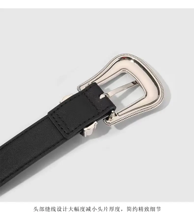 Women's Brown Leather Belt with Silver Buckle — feature 7