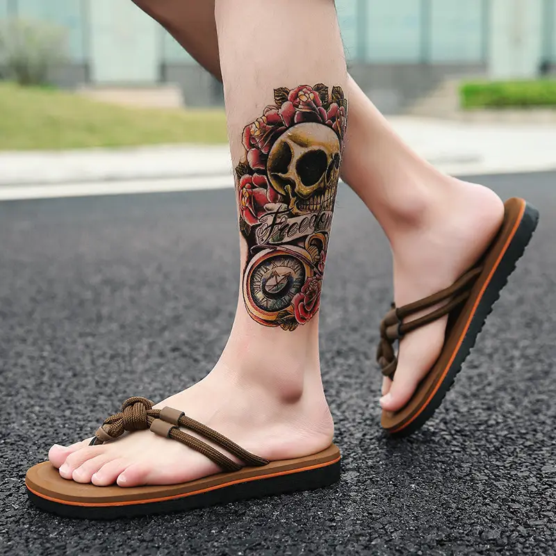 Fujian Men's Skull & Flower Flip Flops Non-Slip - Image 4