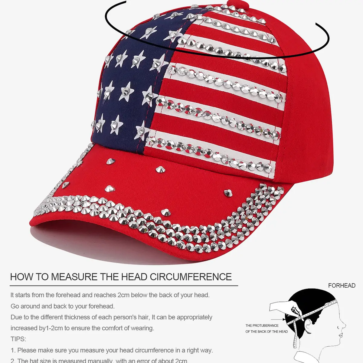 American Flag Rivet Baseball Cap for Men Women — feature 5