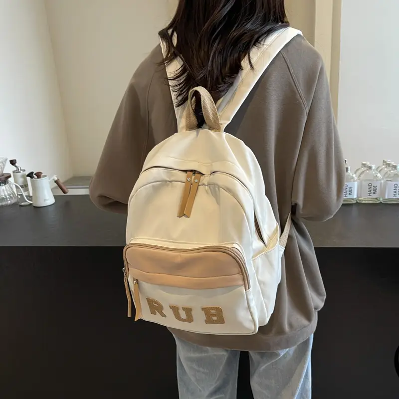 Mori Ins Style Black Letter Backpack with Pom Pom - Image 11