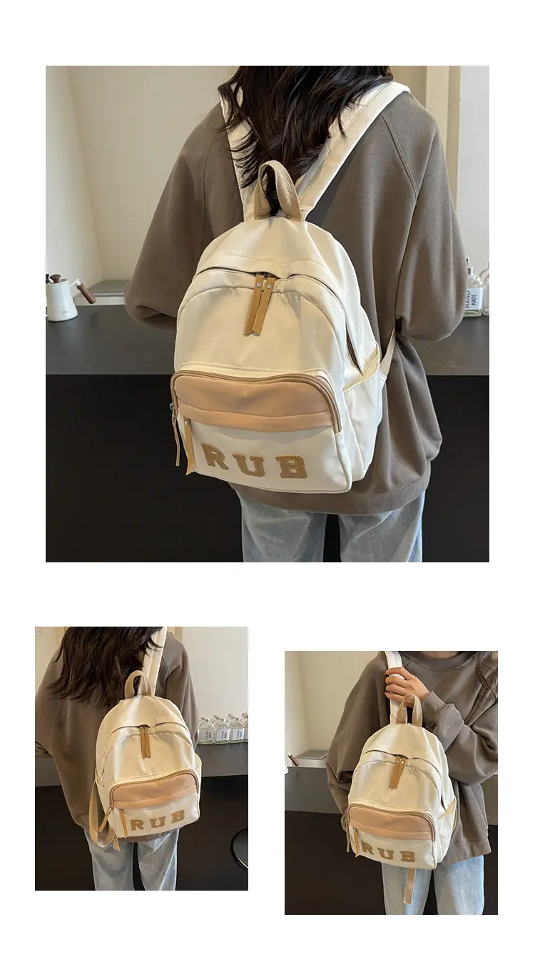Mori Ins Style Black Letter Backpack with Pom Pom — feature 12