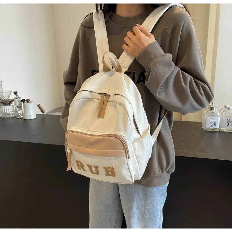 Mori Ins Style Black Letter Backpack with Pom Pom — feature 18