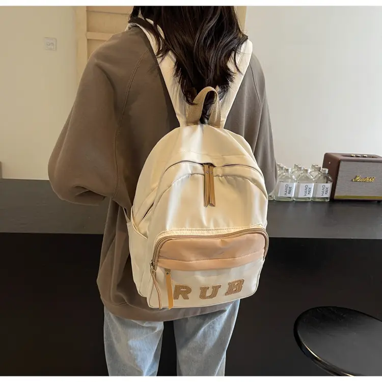 Mori Ins Style Black Letter Backpack with Pom Pom — feature 19