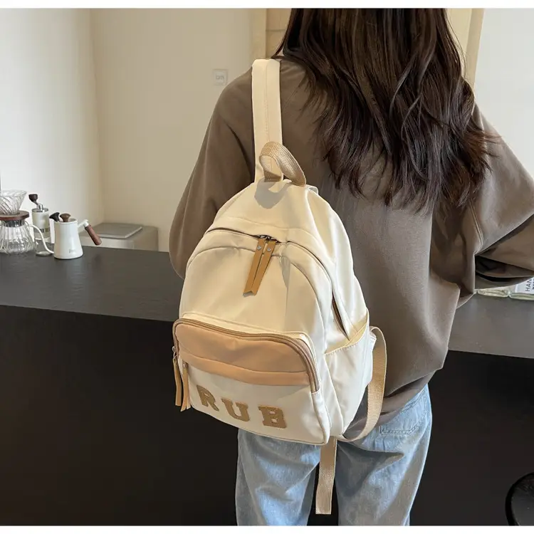 Mori Ins Style Black Letter Backpack with Pom Pom — feature 21
