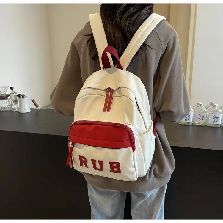 Mori Ins Style Black Letter Backpack with Pom Pom — feature 23