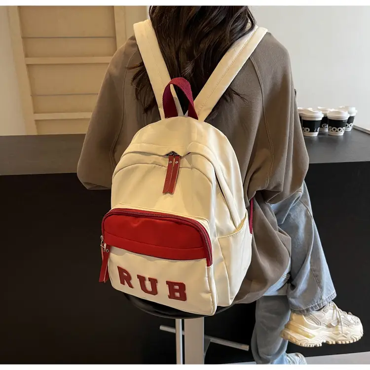 Mori Ins Style Black Letter Backpack with Pom Pom — feature 24